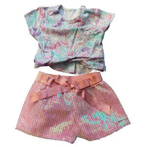 American Girl Sweet Street Truly Me Candy Twist Tee & Seashell Sequin Shorts Set
